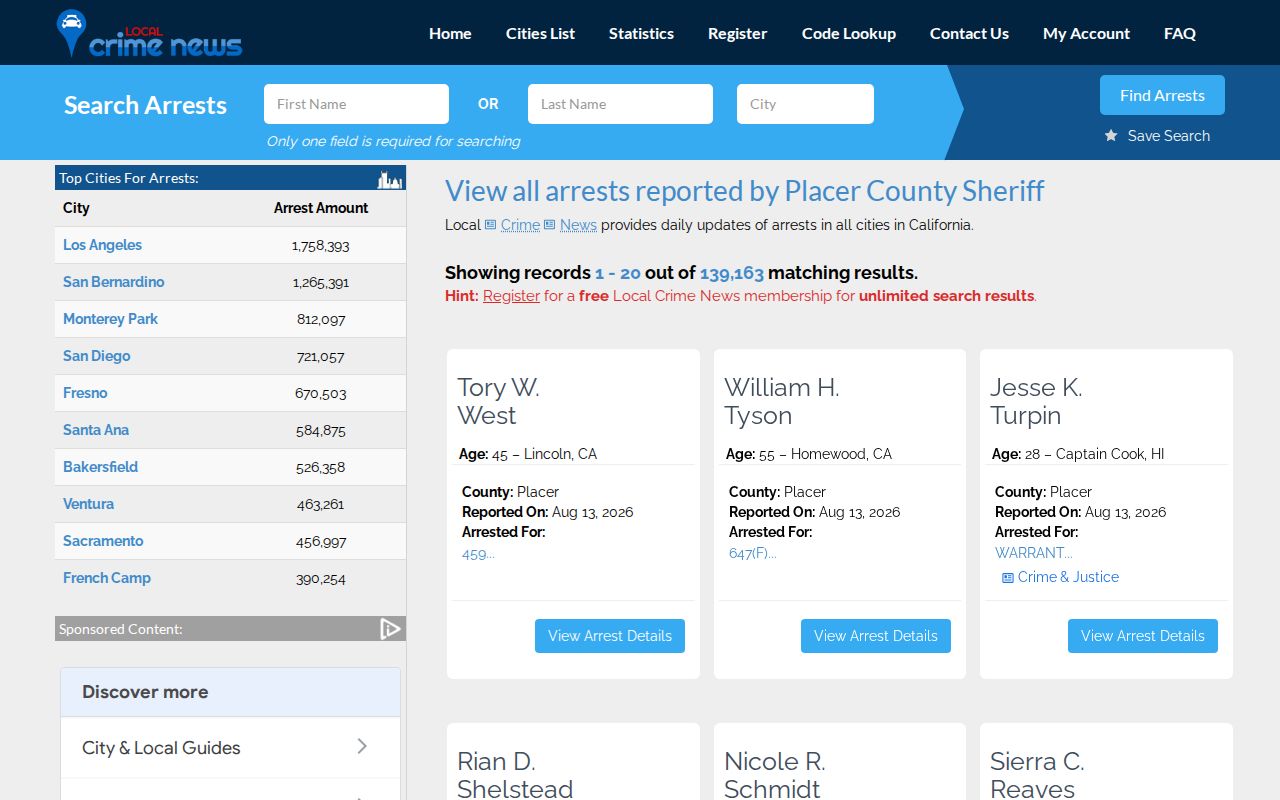 Unofficial Local Crime News Placer County Sheriff arrest index