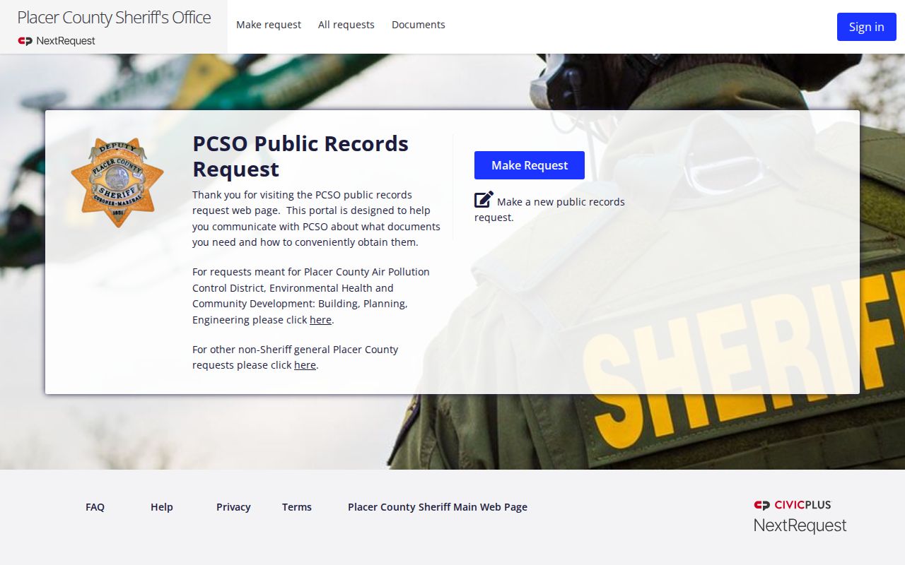 Placer County booking record request portal for busted mugshot records